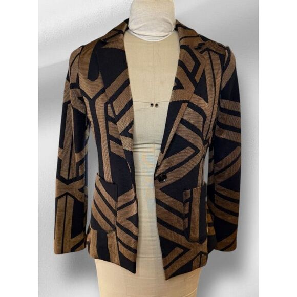 Chico’s Geometric Print Single Button Blazer Black/Gold Size S - Picture 6 of 11